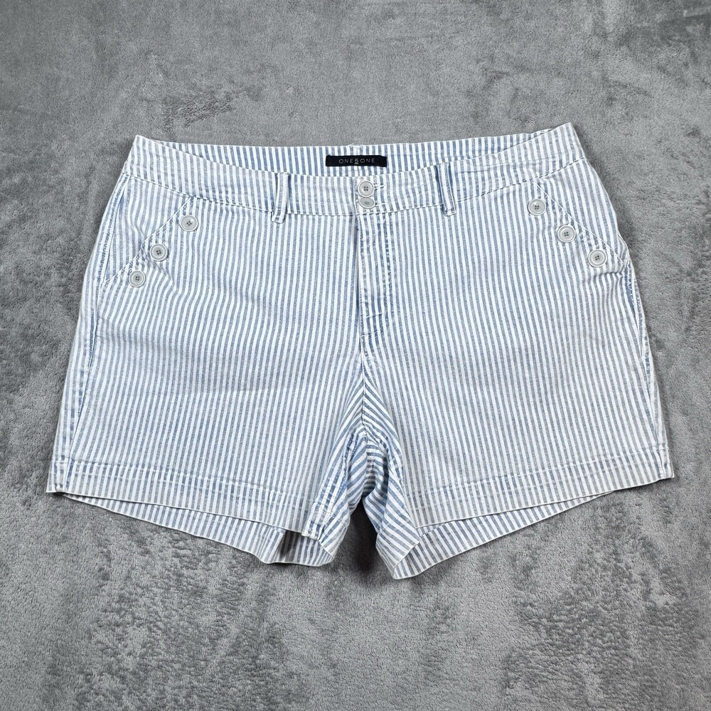 One5One Striped Shorts Womens 22W Blue White Stretch Mid Rise Plus Size